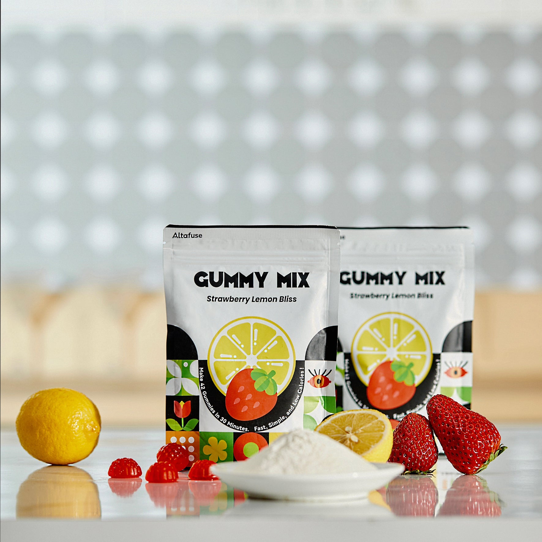 Two packs of Gummy Mix (Strawberry Lemon Bliss), perfect for making 84 flavorful gummies in just 30 minutes with no mess, boiling, or long wait.